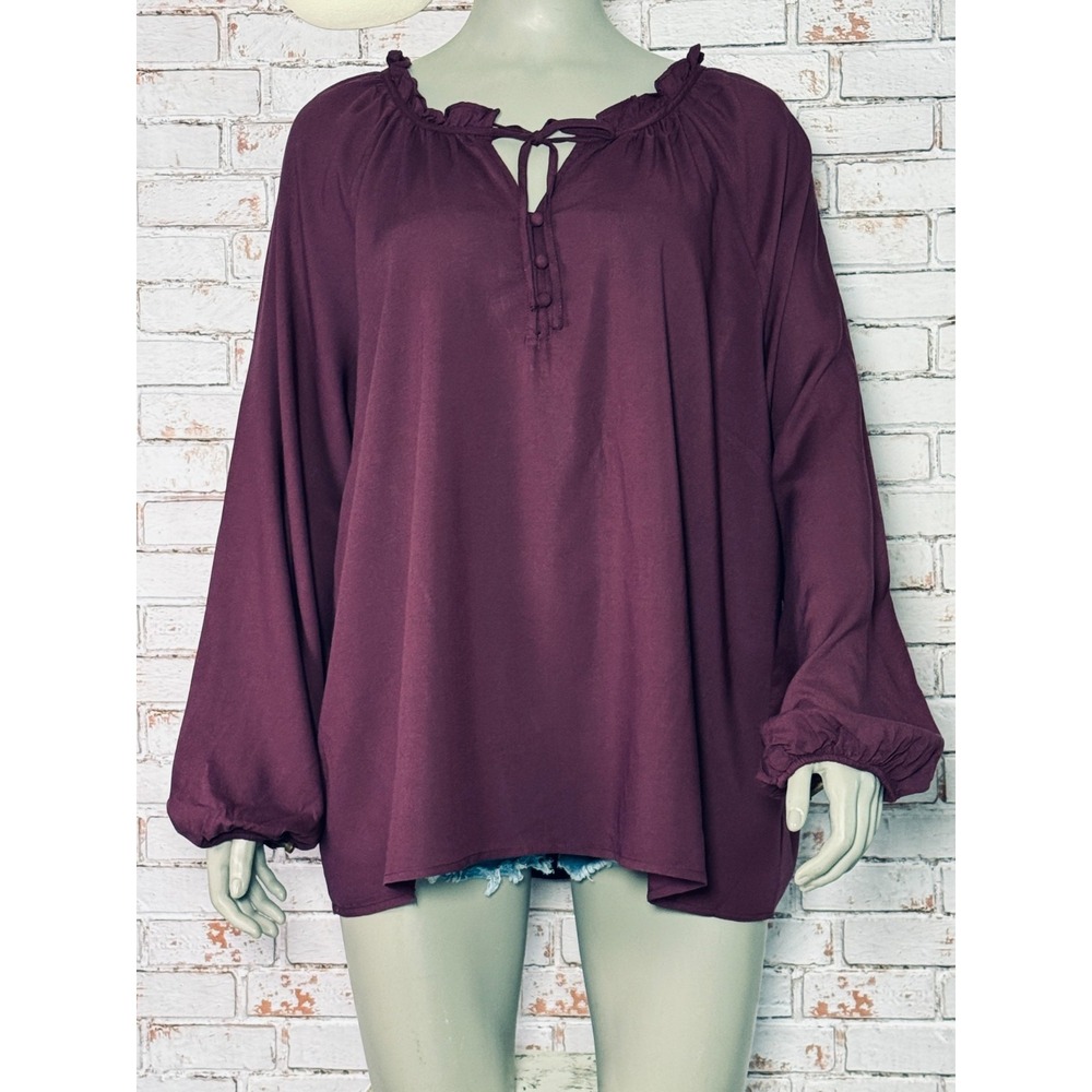 Torrid Womens 0 Ruffle Tie Neck Long Sleeve Peasant Blouse Top